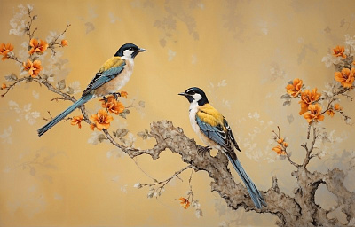 Панно AG-CB-010, Chinoiserie birds, Design Studio 3D